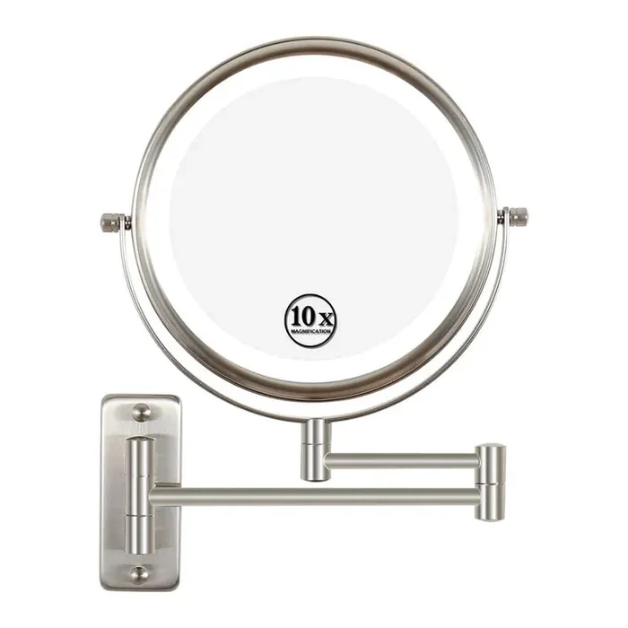 1 in. W x 11.9 in. H Round Magnifying Wall Mount Bathroom Makeup Mirror in Silver