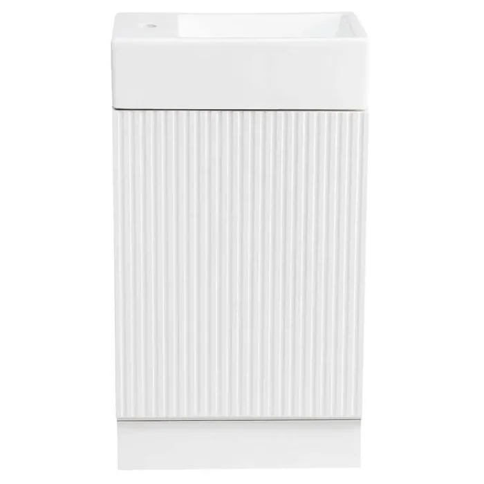 10.6 in. W x 18.6 x D x 33.2 in. H White Bathroom Vanity with Single Sink White Ceramic Top, 2-Tier Shelf