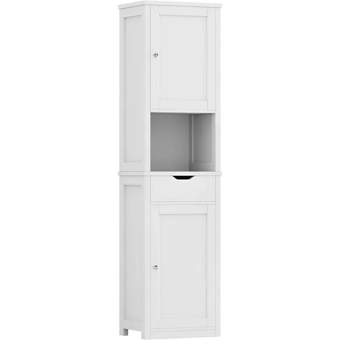 11 in. W x 15 in. D x 67 in. H White Linen Cabinet with 1-Drawer and 2 Adjustable Shelves for Doors
