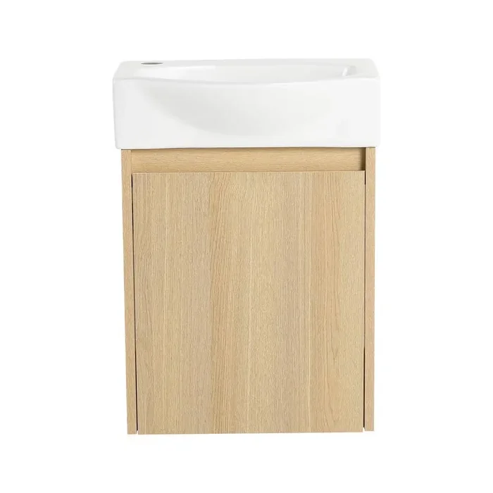 11 in. W x 16 in. D x 22 in. H 1-Sink Wall Mounted Bath Vanity in Oak with White Resin Top