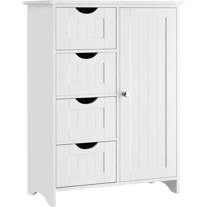 11 in. W x 21 in. D x 32 in. H White Linen Cabinet with 4-Drawers and 1-Door Adjustable Shelf