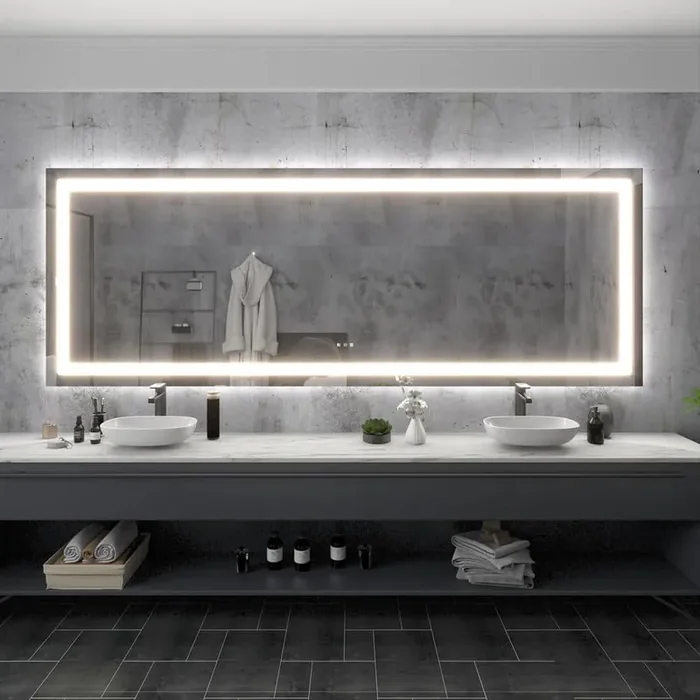 110 in. W x 40 in. H Rectangular Frameless LED Light Anti-Fog Wall Bathroom Vanity Mirror with Backlit and Front Light