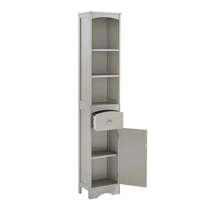 13.4 in. W x 9 in. D x 67 in. H Freestanding Gray Linen Cabinet with Drawer Anti-Tip, 3-layer Open Shelf