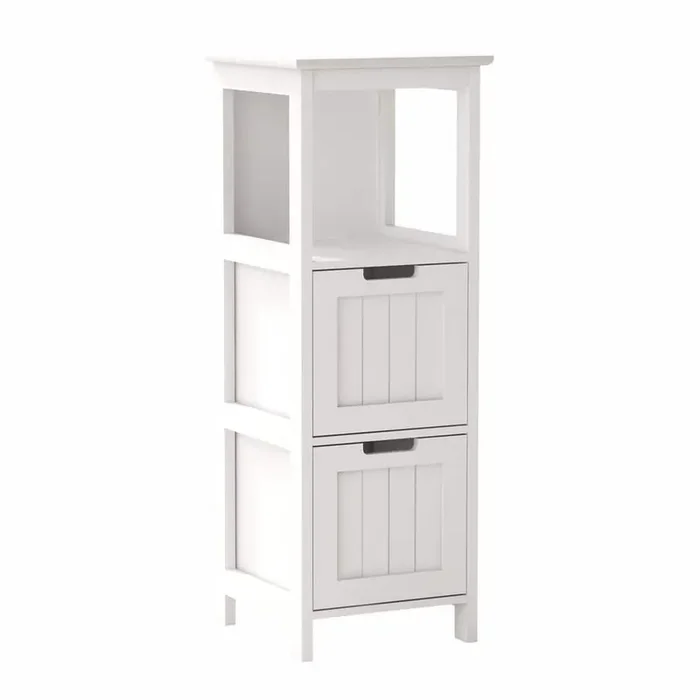 13 in. W x 13 in. D x 35.43 in. H White MDF Freestanding Linen Cabinet with 2-Drawers and 1-Storage Shelf