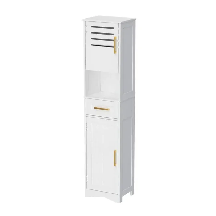 15 in. W x 11.4 in. D x 67 in. H White MDF Freestanding Linen Cabinet with 2-Doors, 1 Drawer and 5 Adjustable Shelf