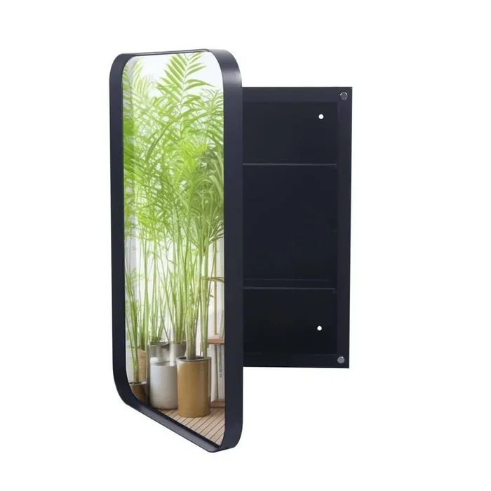 16 in. W x 24 in. H Framed Recessed Mount Rectangular Metal Medicine Cabinet with Mirror, Black