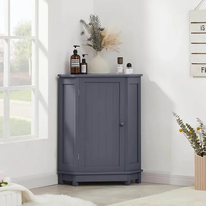 17.5inx17.5inx31.4in Gray Luxury MDF 3-Tier 3-Corner Bathroom Storage Linen Cabinet with 2-Adjustable Shelves
