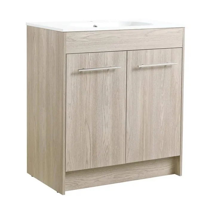 18.13 in. W x 29.7 in. D x 33.8 in. H Freestanding Bath Vanity in White Oak with White Cultured Marble Top