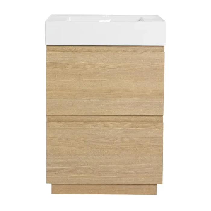 18 in. W x 24 in. D x 35 in. H 1-Sink Freestanding Bath Vanity in Oak with White Resin Top and 2-Drawers