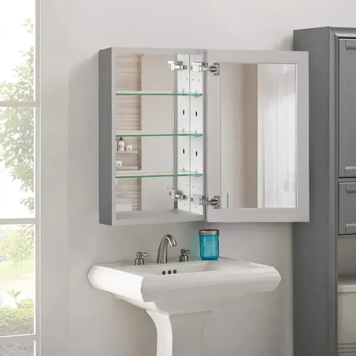 19 in. W x 30 in. H Medium Rectangular Silver Aluminum Recessed/Surface Mount Medicine Cabinet with Mirror