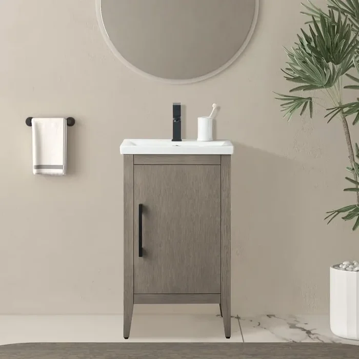 20 in. W x 15.8 in D x 34 in. H Single-Sink Bathroom Vanity Cabinet in Driftwood Gray with Ceramic Top in White
