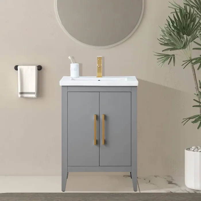 24 in. W x 18.5 in D x 34 in. H Single Sink Bathroom Vanity Cabinet in Cashmere Gray with Ceramic Top