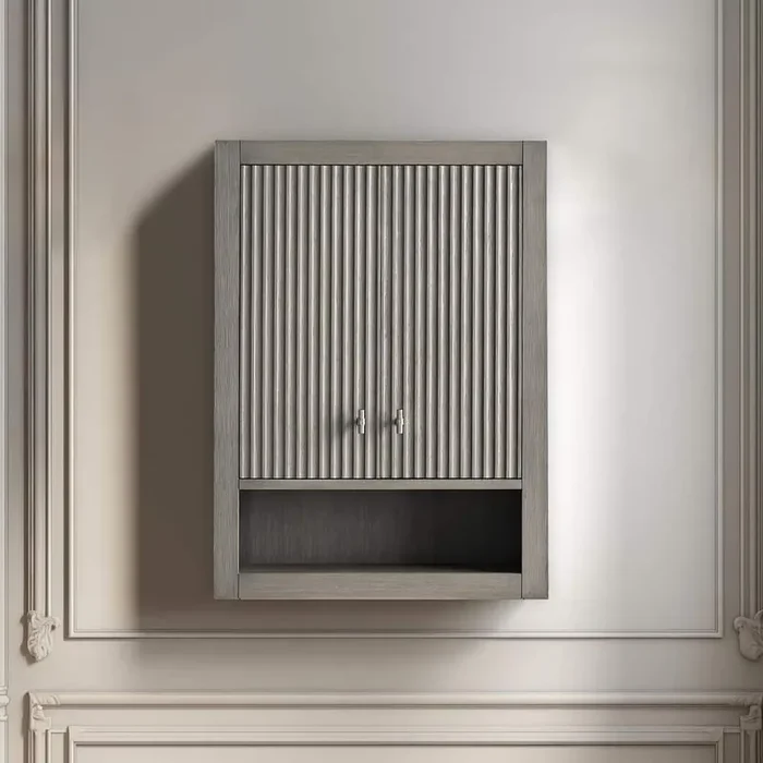 24 in. W x 8 in. D x 33 in. H Bathroom Storage Wall Cabinet in Linear Driftwood Gray/BN