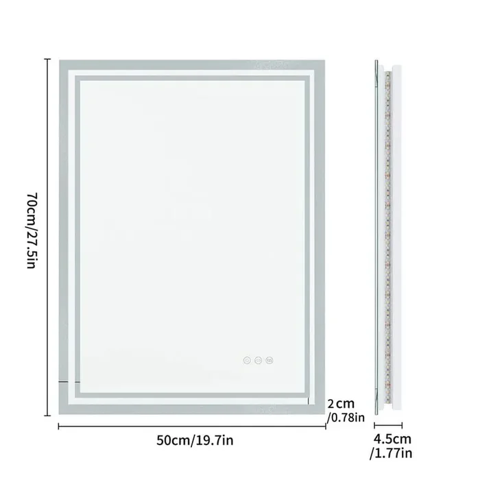 28 in. W x 20 in. H Large Rectangular Frameless Antifog Dimmable Backlit Memory Wall Bathroom Vanity Mirror Shatterproof