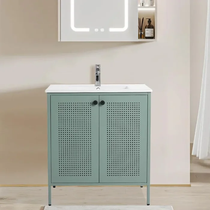 30 in. Freestanding Mint Green Bath Vanity with White Ceramic Sink Top Unassembled