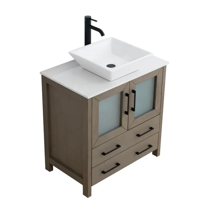 30 in. W Single Basin Driftwood Gray Bath Vanity with White Engineered Marble Top and Mirror