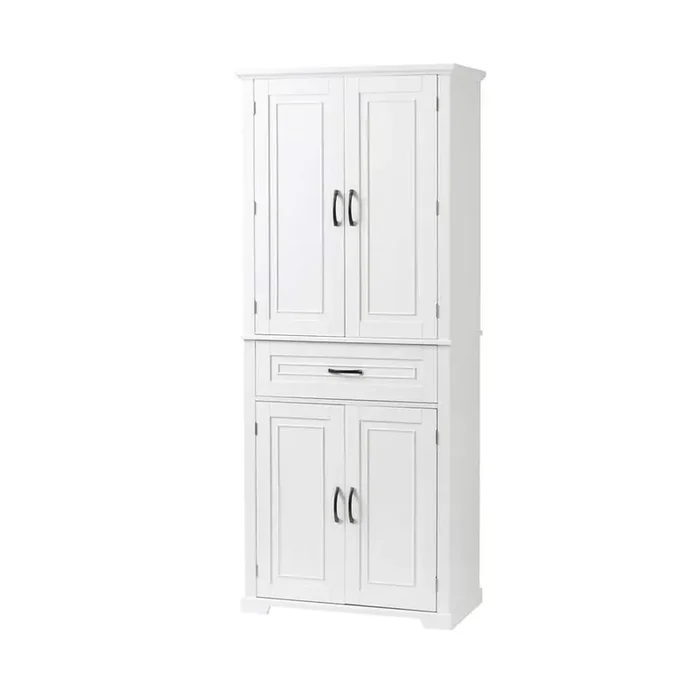 30 in. W x 15.7 in. D x 72.2 in. H White MDF Freestanding Linen Cabinet with Doors and Drawer, Adjustable Shelf
