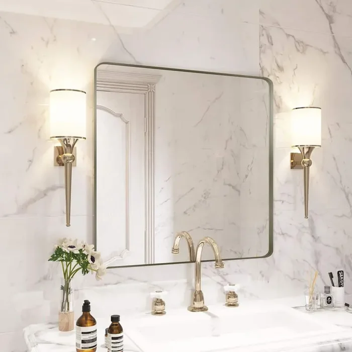 30 in. W x 30 in. H Premium Aluminum Framed Rectangular Bathroom Vanity Wall Mirror in Bronze