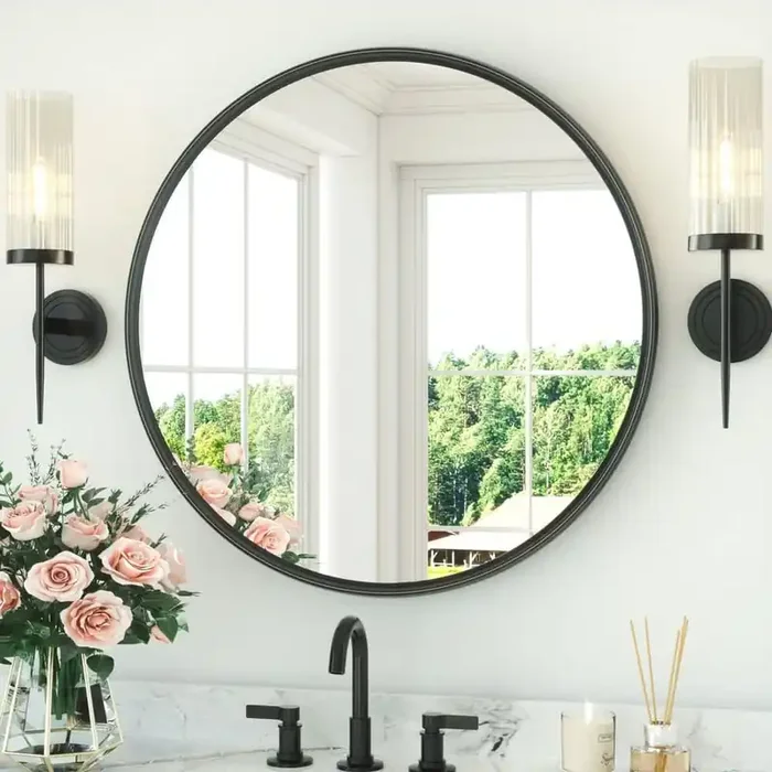 30 in. W x 30 in. H Round Metal Black Framed Modern Wall Mounted Bathroom Vanity Mirror Wall Mirror