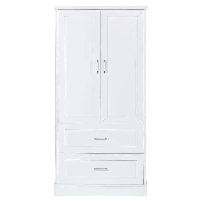 31.3 in. W x 16 in. D x 64 in. H White MDF Freestanding Linen Cabinet in White Finish with 2-Doors 2-Drawers 3-Shelves