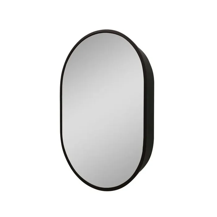 31 in. W x 21 in. H Oval Iron Surface Mount Medicine Cabinet with Mirror LED Light in Black