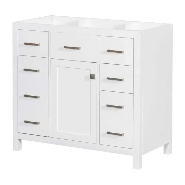 36 in. Freestanding Bath Vanity Cabinet without Top in White, Solid Wood Frame