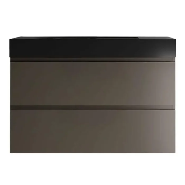 36 in. Single Sink Wall Mount Floating Gray Bath Vanity with Black Composite Top 2-Drawer Bathroom Vanity Set