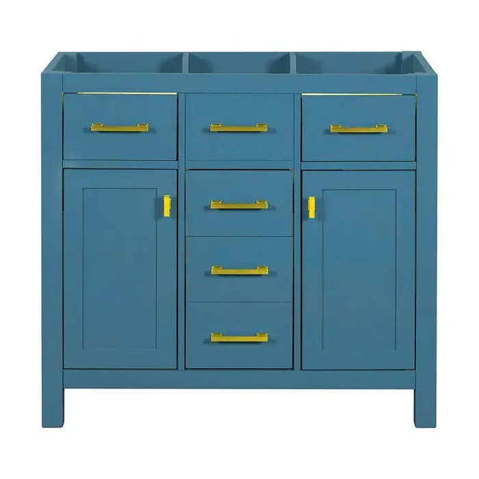 36 in. W x 18 in. D x 33 in. H Bath Vanity Cabinet without Top in Blue, Freestanding Cabinet with 4 Drawers, 2 Doors
