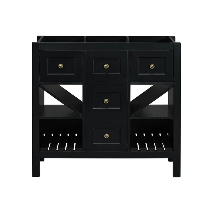36 in. W x 18 in. D x 33 in. H Freestanding Bath Vanity Cabinet without Top Sink in Black with 3-Soft Close Drawers