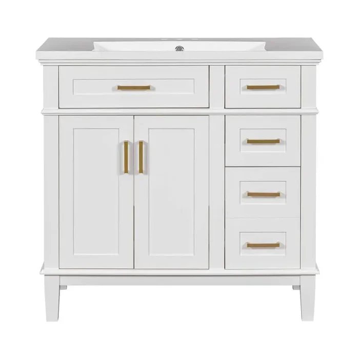 36 in. W x 18 in. D x 35 in. H Single Sink Freestanding Bath Vanity in White with White Resin Top