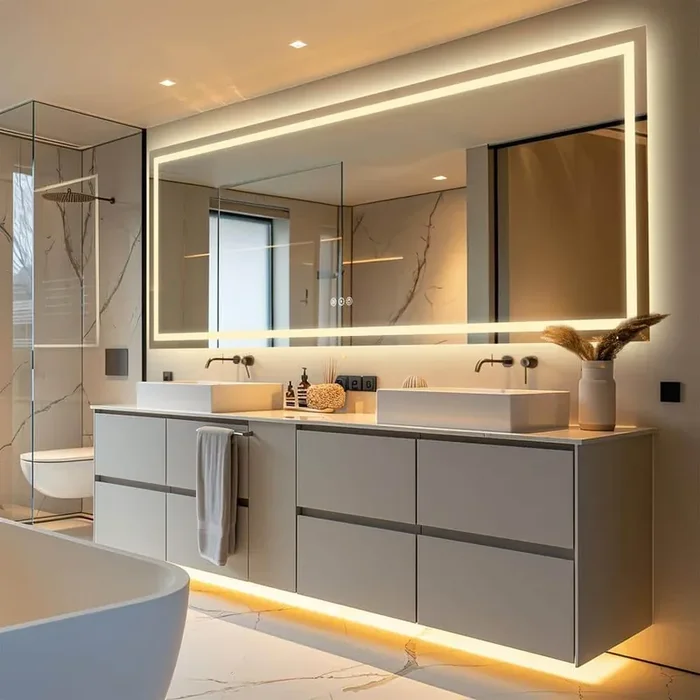 36 in W x 96 in H Rectangular Frameless Wall Mount 3-Colors Dimmable Anti-Fog LED Bathroom Vanity Mirror with Memory