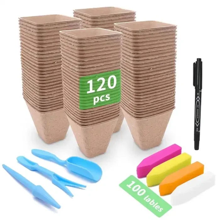 3T Group 120 Pack 3.15 Inch Square Disposable Plant Pots,Seed Pots,Small Flower Pots Cups,Compostable Pots For Plants,Planting P
