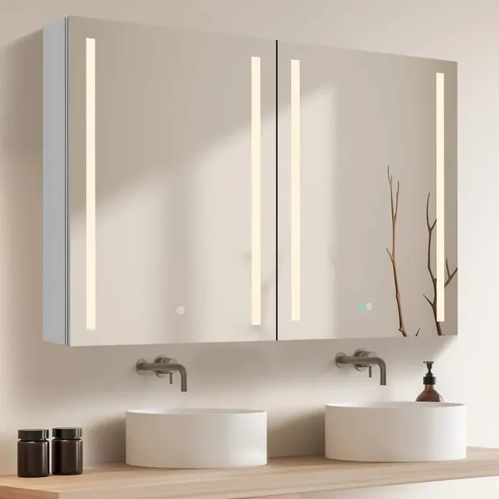 40 in. W x 30 in. H Rectangular White Aluminum Surface Mount Anti-Fog Lighted Medicine Cabinet with Mirror for Bathroom
