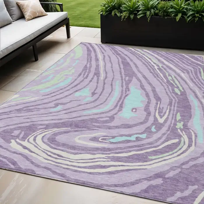5‘ X 8‘ Lavender Sky Blue And Ivory Abstract Washable Indoor Outdoor Area Rug