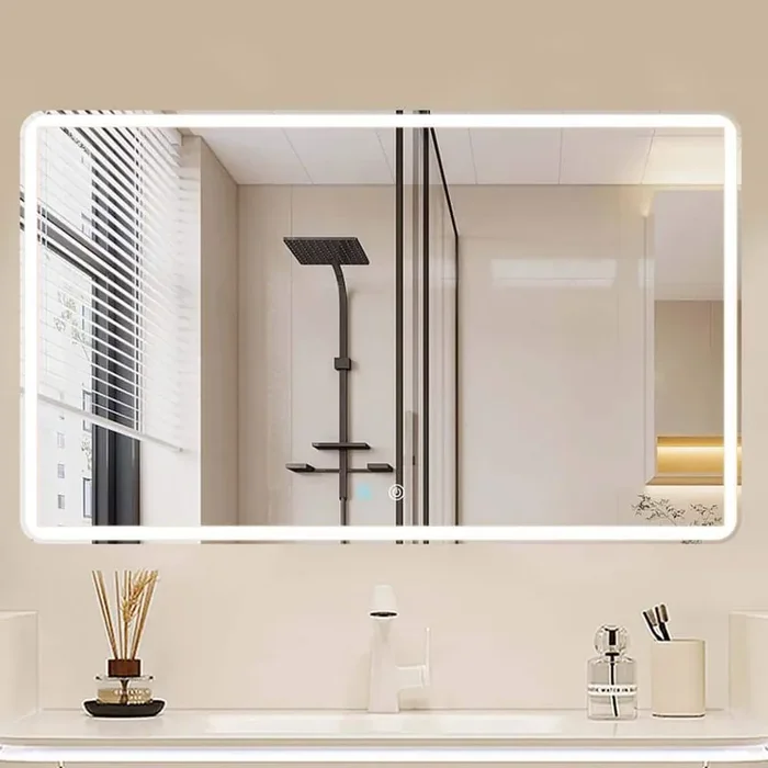 60 in. W x 36 in. H Rectangular Frameless Anti-Fog Wall Mounted Bathroom Vanity Mirror with Lights in Silver, Dimmable