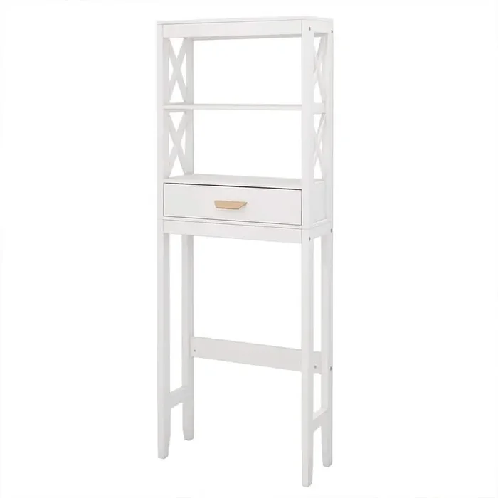 7.87 in. W x 64.96 in. H x 23.62 in. D White Over The Toilet Storage with Drawers and Shelves