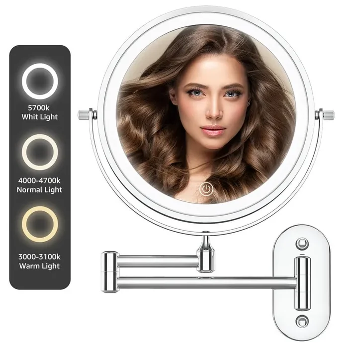 8 in. W x 8 in. H Lighted Magnifying Wall Makeup Mirror Rechargeable Makeup Mirror in Chrome 1 Pack