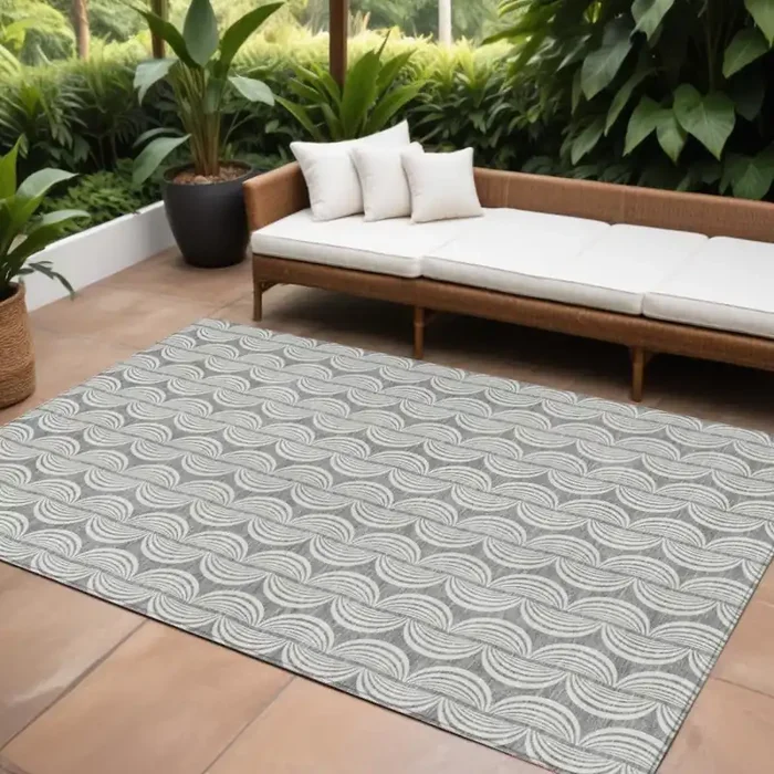 8‘ X 10‘ Gray And Ivory Ogee Washable Indoor Outdoor Area Rug