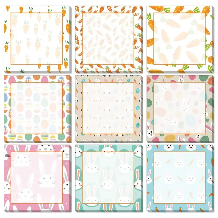 9 Pieces Easter Sticky Notes Self-Adhesive Easter Rabbit Carrot Note Pads Sticky Memo Notes For School Office Home Supplies Stud