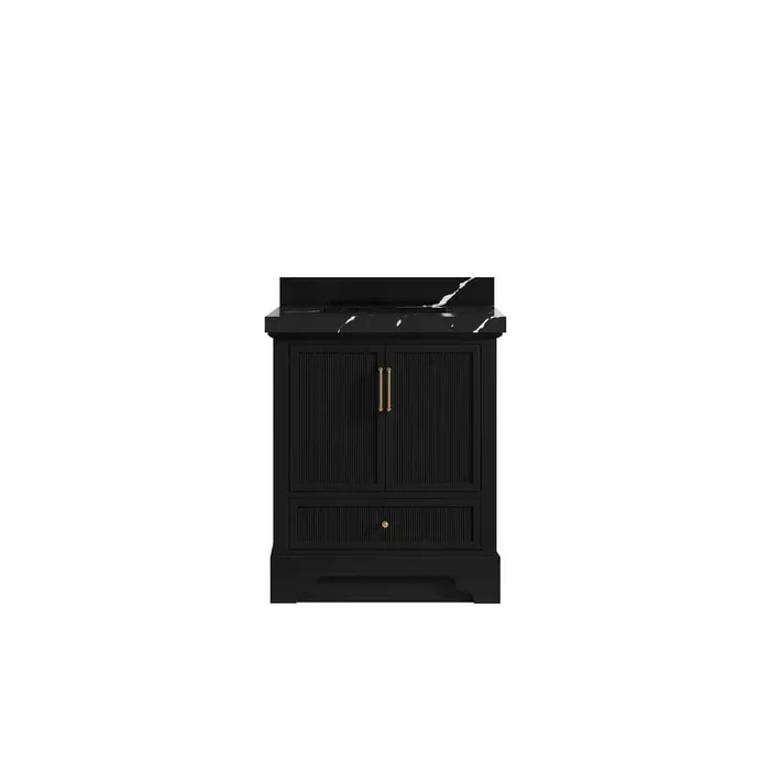Alys 30 in. W x 22 in. D x 36 in. H Single Sink Bath Vanity Center in Black with 2 in. Calacatta Black Top