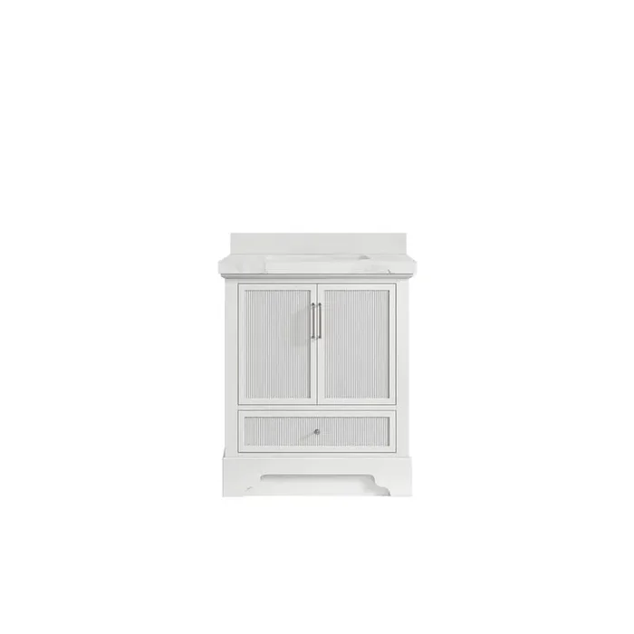 Alys 30 in. W x 22 in. D x 36 in. H Single Sink Bath Vanity Center in White with 2″ Calacatta Nuvo Quartz Top