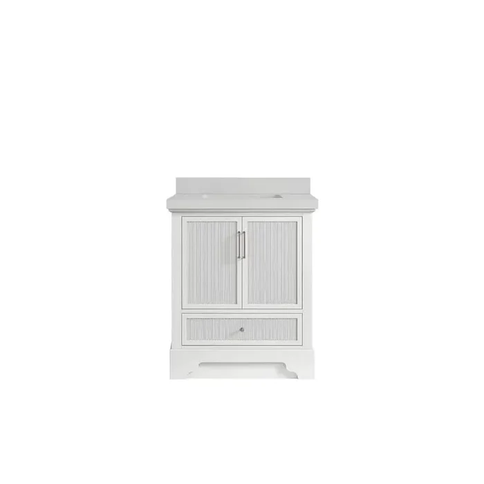Alys 30 in. W x 22 in. D x 36 in. H Single Sink Bath Vanity Center in White with 2″ Carrara Quartz Top