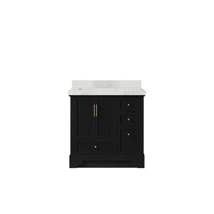 Alys 36 in. W x 22 in. D x 36 in. H Left Offset Single Sink Bath Vanity in Black with 2 in. Calacatta Nuvo qt Top