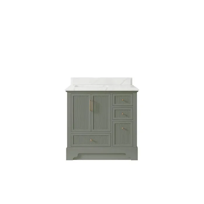 Alys 36 in. W x 22 in. D x 36 in. H Left Offset Sink Bath Vanity in Evergreen with 1.5 in. Calacatta Laza Top