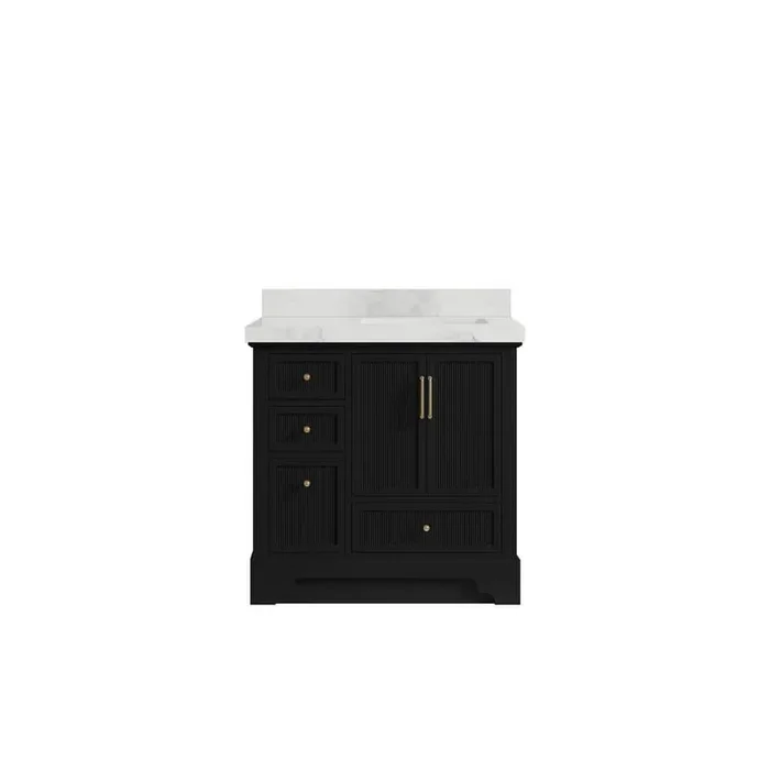 Alys 36 in. W x 22 in. D x 36 in. H Right Offset Single Sink Bath Vanity in Black with 2 in. Calacatta Nuvo Quartz Top