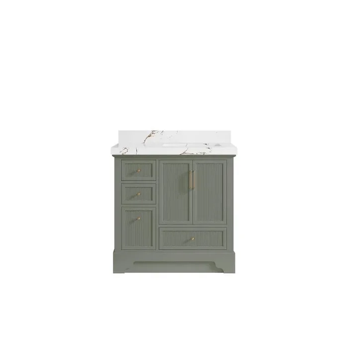Alys 36 in. W x 22 in. D x 36 in. H Right Offset Single Sink Bath Vanity in Evergreen with 2 in. Viola Brown Quartz Top