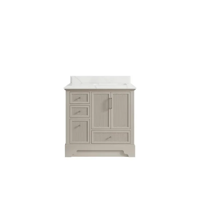 Alys 36 in. W x 22 in. D x 36 in. H Right Offset Sink Bath Vanity in Fine Grain with 1.5″ Calacatta Laza Qt. Top