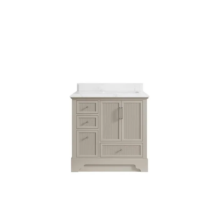 Alys 36 in. W x 22 in. D x 36 in. H Right Offset Sink Bath Vanity in Fine Grain with 1.5 in. Empira Quartz Top