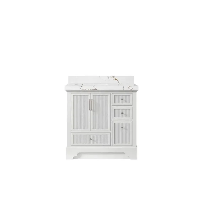 Alys 36 in. W. x 22 in. D x 36 in. H Single Left Offset Sink Bath Vanity in White with 2 in. Viola Brown Qt. Top