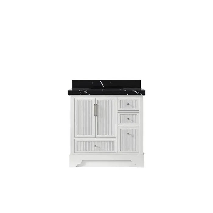 Alys 36 in. W x 22 in. D x 36 in. H Single Sink Bath Vanity Center in White with 2″ Calacatta Black Top